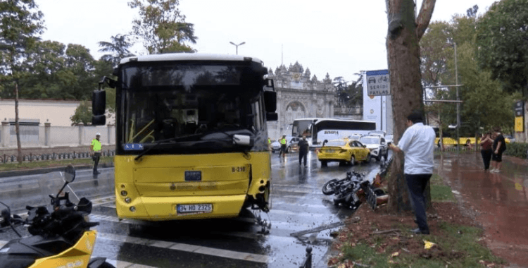 İETT otobüsü taksi ve motosiklete çarptı